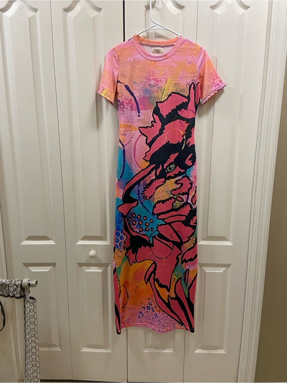 Wearable arts Women’s Pink Abstract lion Maxi Dress